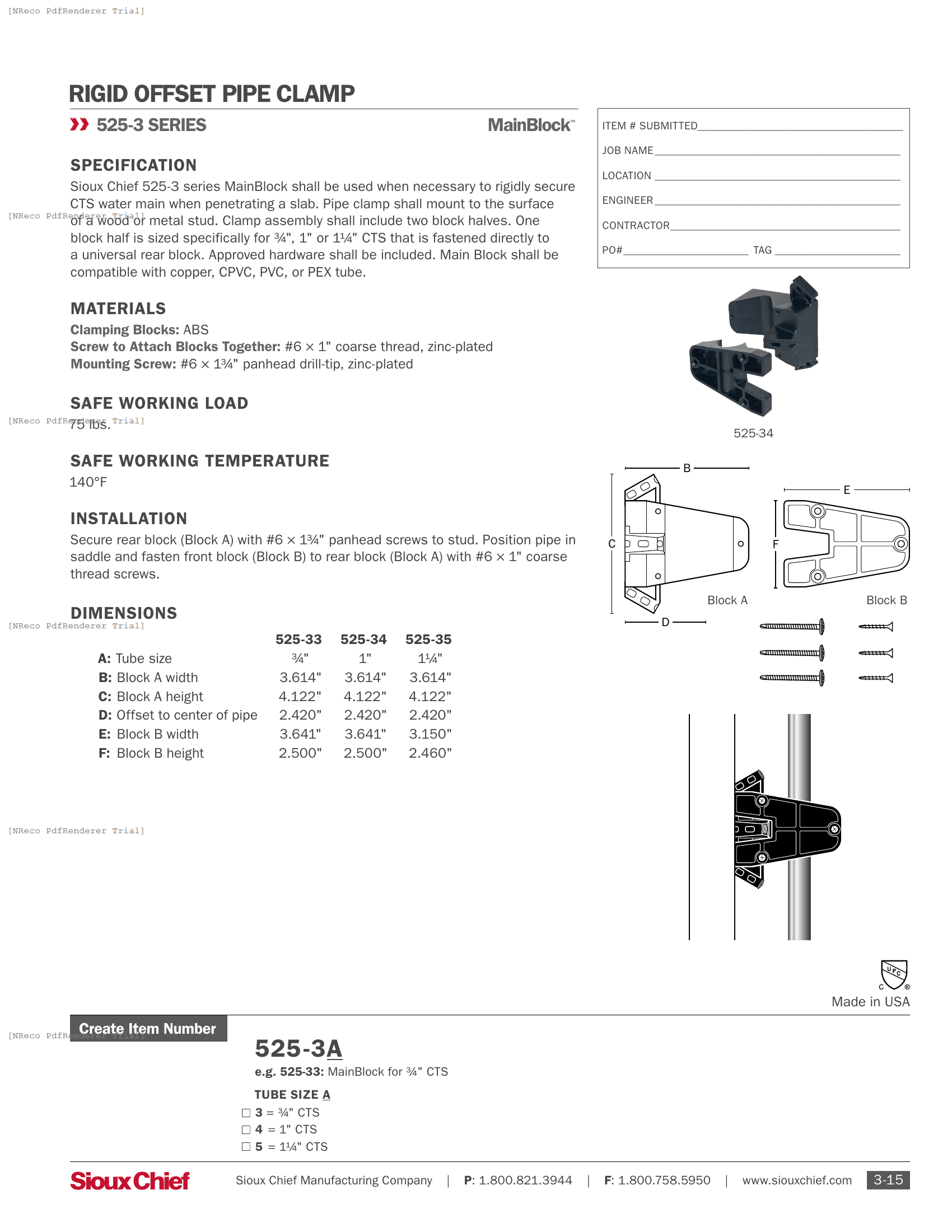 525-3 SERIES - MAINBLOCK - SPEC SHEET.PDF Specification Document